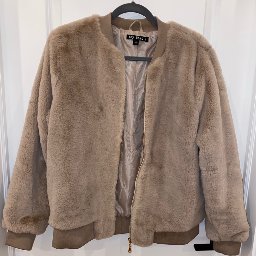 Faux Fur Tan Bomber Jacket (Say What? By Macy’s)